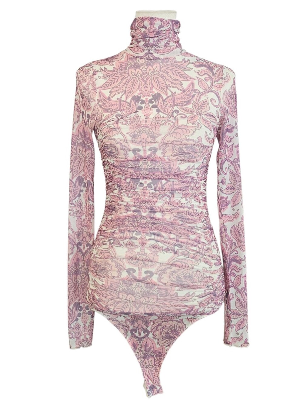 Intimately Free People Pink Paisley Turtleneck Long-Sleeve Bodysuit Small